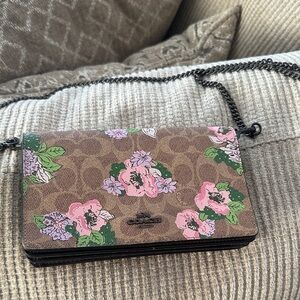 Coach Pink and Green Floral Crossbody Bag